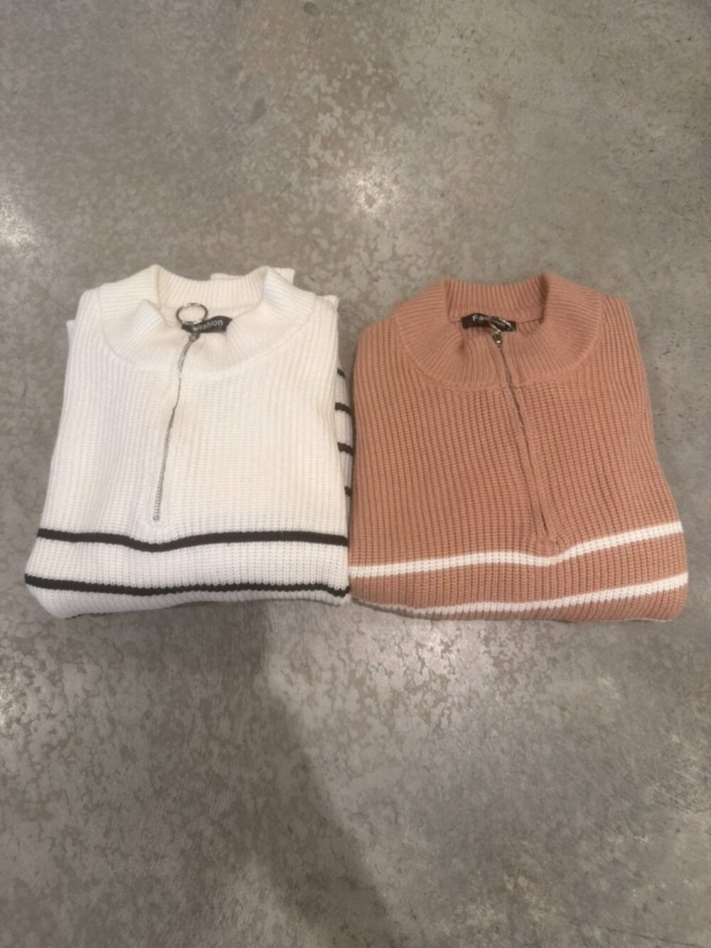 Bundle of 2 Quarter Zip Sweaters Size Small Neutral Striped Knit Pullover